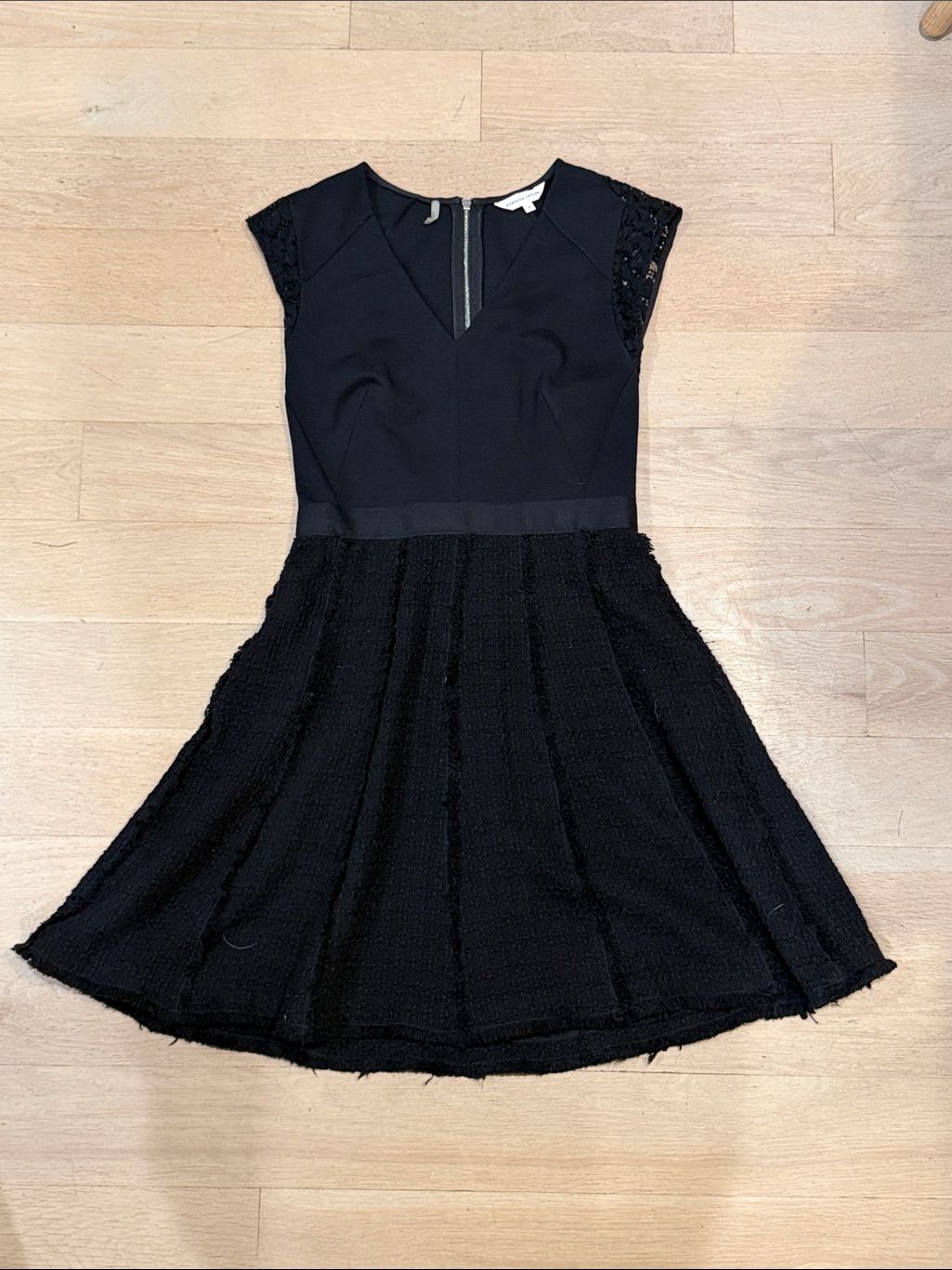 Rebecca Taylor Black Cap-Sleeve Fit & Flare Mini Dress - Size 4